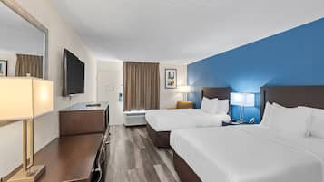 Standard Room, 2 Double Beds, Non Smoking | Laptop workspace, iron/ironing board, free WiFi