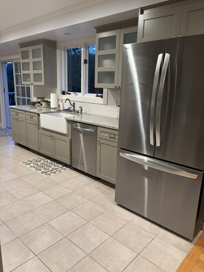 Fridge, microwave, oven, stovetop - Southern Vermont Retreat w/ Hot Tub, Fire Pit, & Bunk Room (Windham)