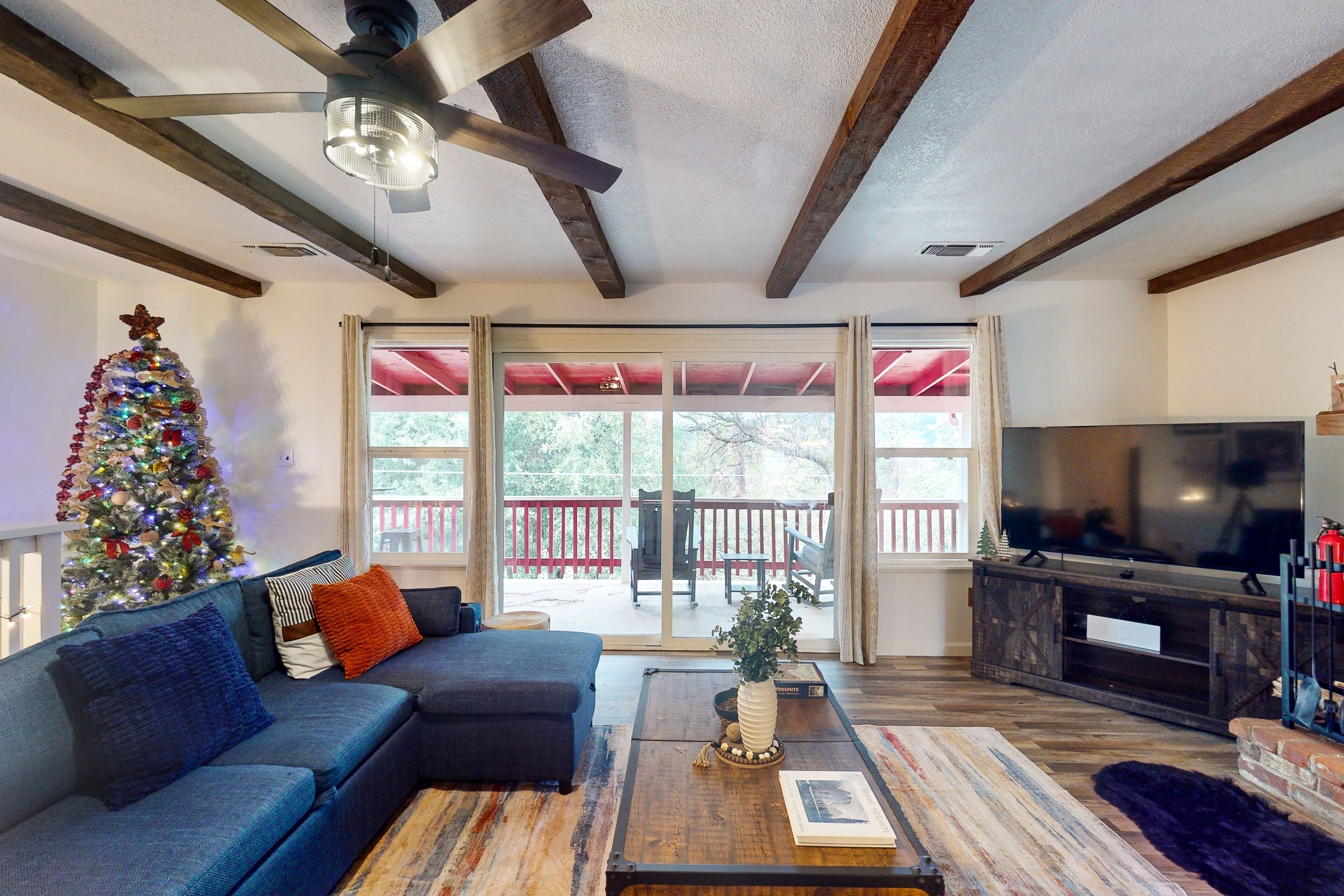 TV, fireplace, table football