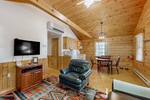 Televisión, chimenea, reproductor de DVD, mesa de ping pong