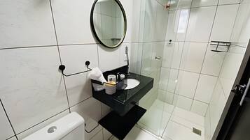 Comfort Apartment | Bathroom | Hair dryer, towels, soap, toilet paper
