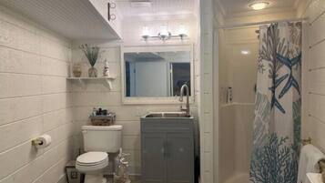 Hair dryer, towels, toilet paper