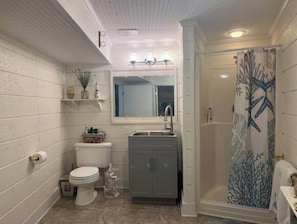 Hair dryer, towels, toilet paper