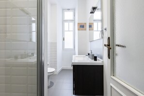 Shower, free toiletries, hair dryer, bidet