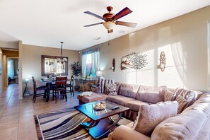 TV, fireplace, DVD player - Limited-Time Special Deals | Comfy Home w/ Private Pool | Next to Coachella (Indio)