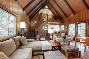 TV, fireplace, ping pong, books