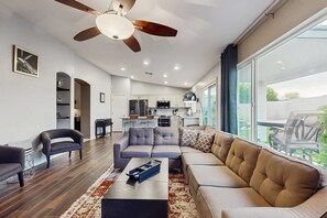 TV, fireplace, DVD player, video library