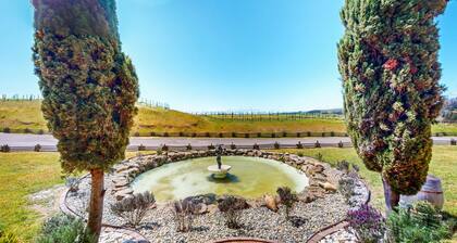 Elegant wine lover's acreage with patio, chef's kitchen, & AC - dog-friendly