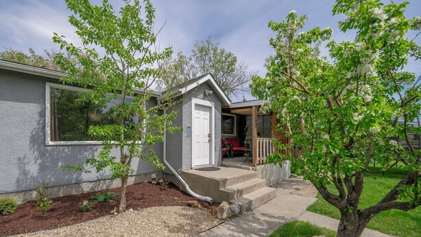 A residential house with a front porch, a small deck, and a tree in the yard. - The Cloud off 16th  (Calgary)