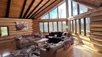 Smart TV, fireplace, foosball, books