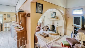 TV, fireplace, DVD player, foosball