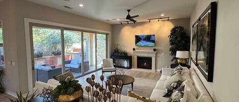 Smart TV, fireplace, printers