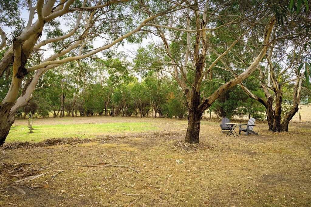 Un parc avec des arbres et une table de pique-nique.