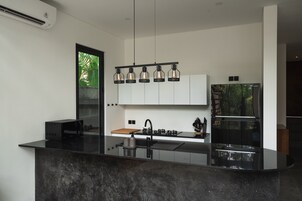 Villa, 2 Bedrooms, Patio, River View | Private kitchen | Fridge, microwave, stovetop, coffee/tea maker