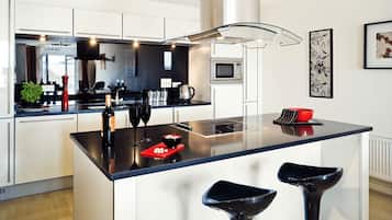 Fridge, microwave, oven, electric kettle