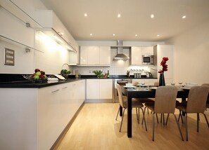 Fridge, microwave, oven, electric kettle