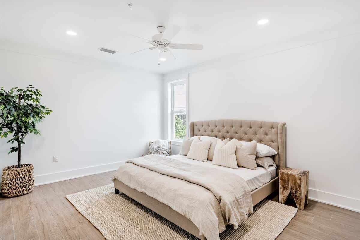 Charming bedroom with a blend of rustic and contemporary touches.