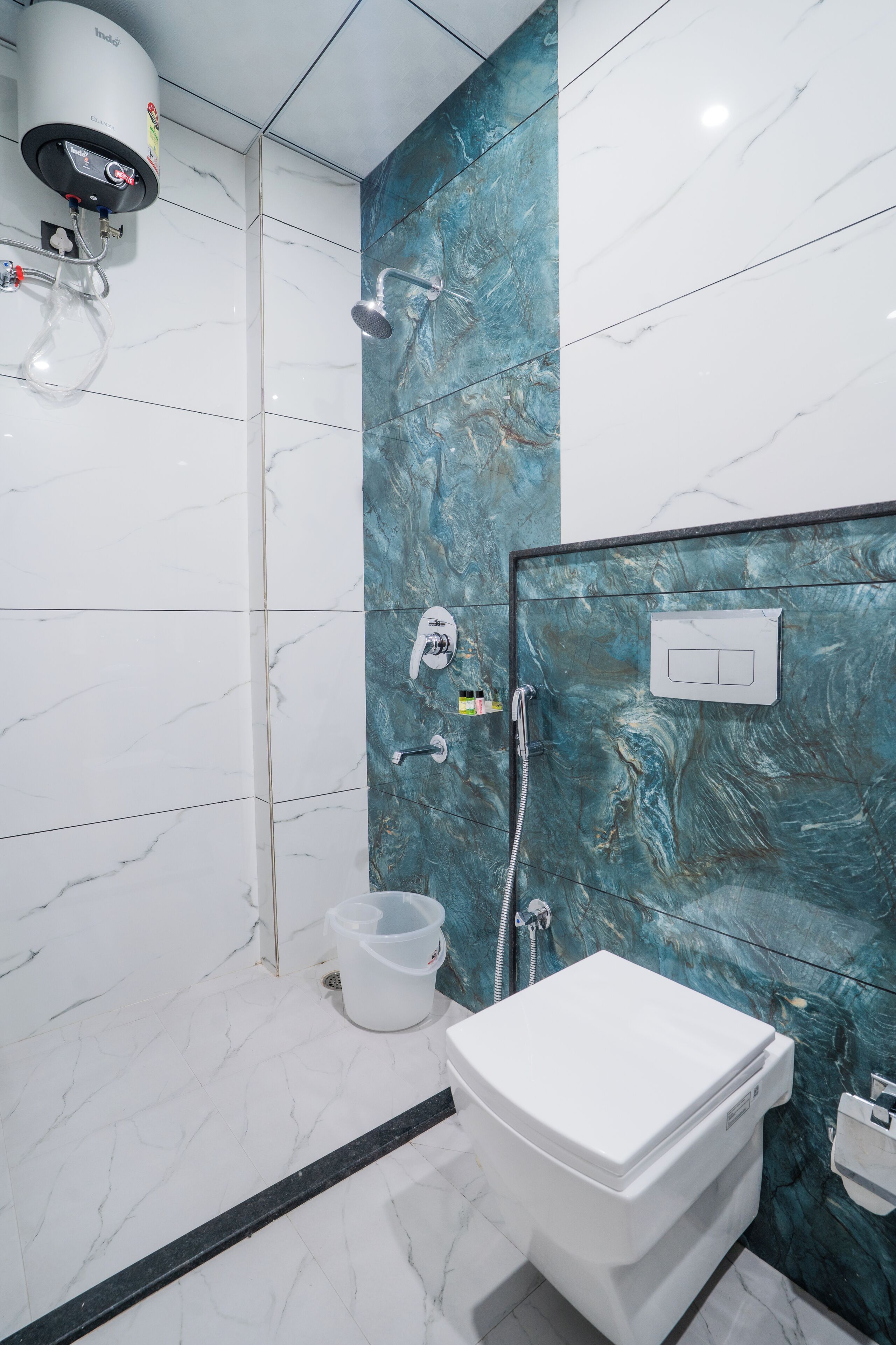 Shower, free toiletries, towels, soap