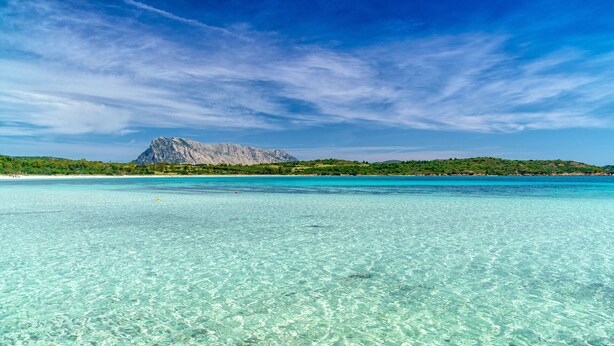 A clear turquoise sea with a mountain in the background and a beach on the left. - Cosy apartment for 6 guests with A/C, WIFI and TV (San Teodoro)