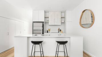 Apartment, 2 Bedrooms, Balcony | Private kitchen | Full-size fridge, microwave, oven, stovetop