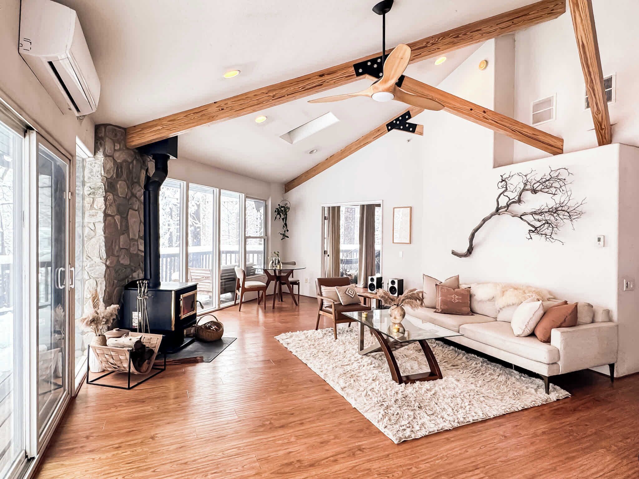 TV, fireplace