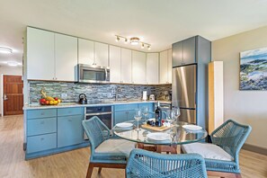 Fridge, microwave, oven, stovetop - Where Hidden Maui Awaits Kihei Oceanfront Condo Solar Pool Steps to Beach (Kihei)