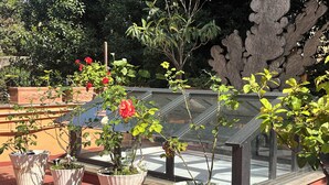 A garden area with potted plants and a glass railing. - Chic studio with AC and WiFi in phenomenal Roma (Roma)