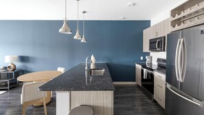Fridge, dining tables