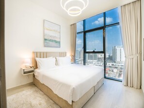 Apartment, 1 Bedroom, Pool Access | 1 bedroom, bed sheets - Easygo- Chic 1br-sofa bed Azzi Riviera48 (Dubai)