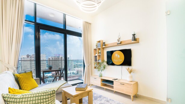 Apartment, 1 Bedroom, Pool Access | Living room - Easygo- Chic 1br-sofa bed Azzi Riviera48 (Dubai)