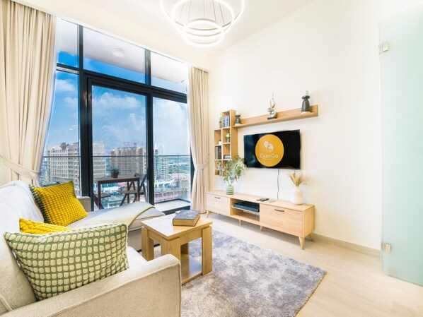 Apartment, 1 Bedroom, Pool Access | Living room - Easygo- Chic 1br-sofa bed Azzi Riviera48 (Dubai)