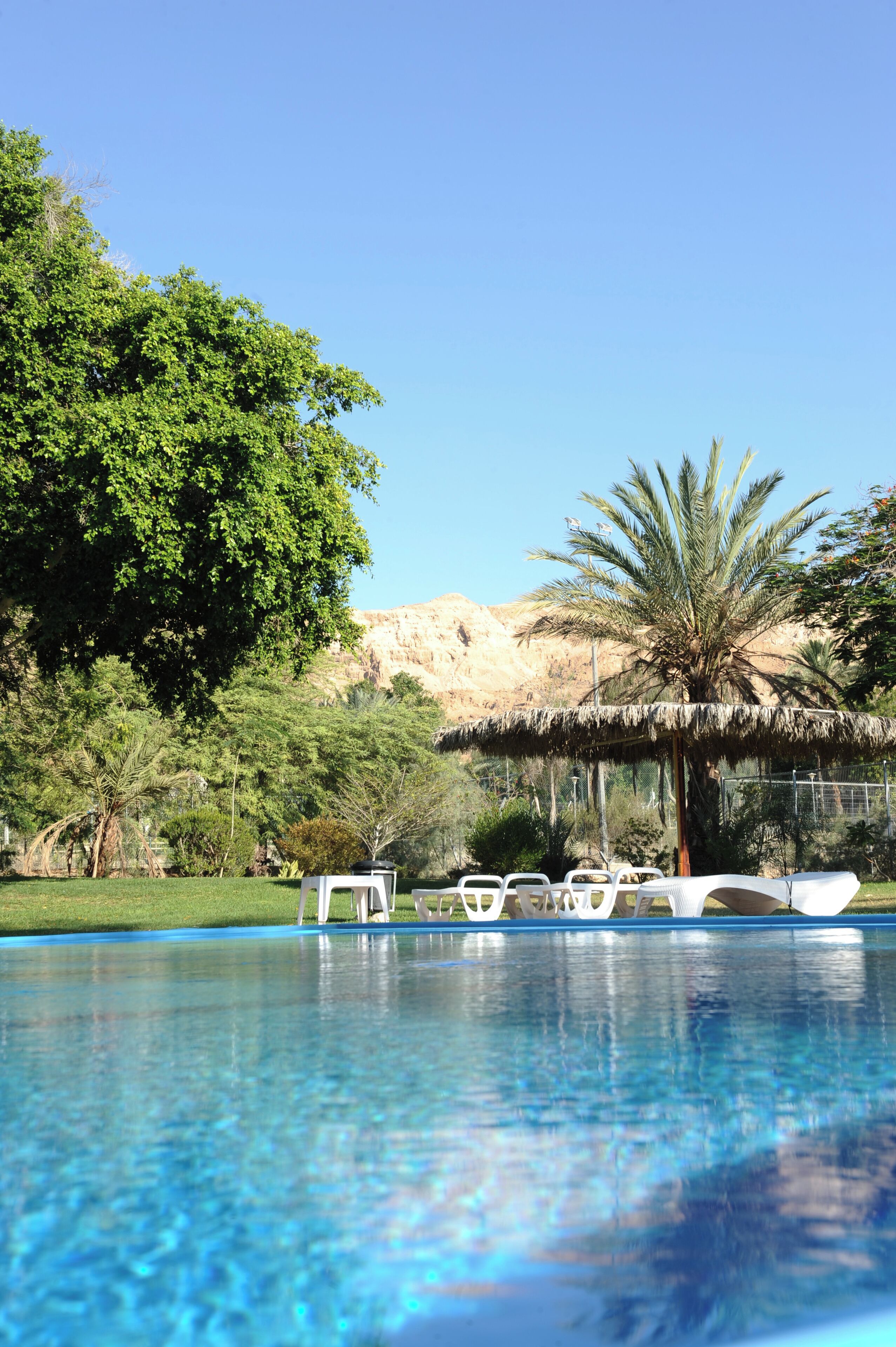 Kauden mukainen ulkouima-allas, aurinkovarjoja, aurinkotuoleja