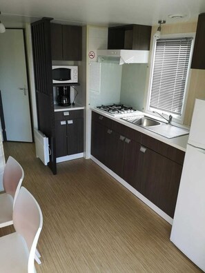 Fridge, microwave, stovetop