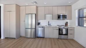 Fridge, dining tables