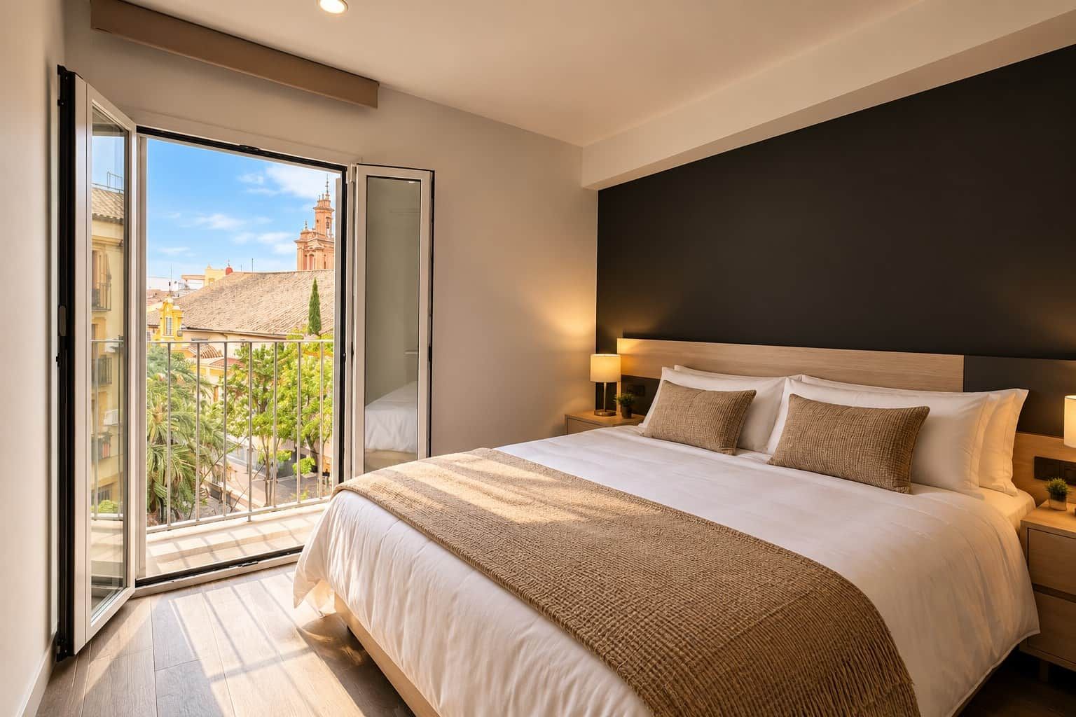 Dormitorio con balcón