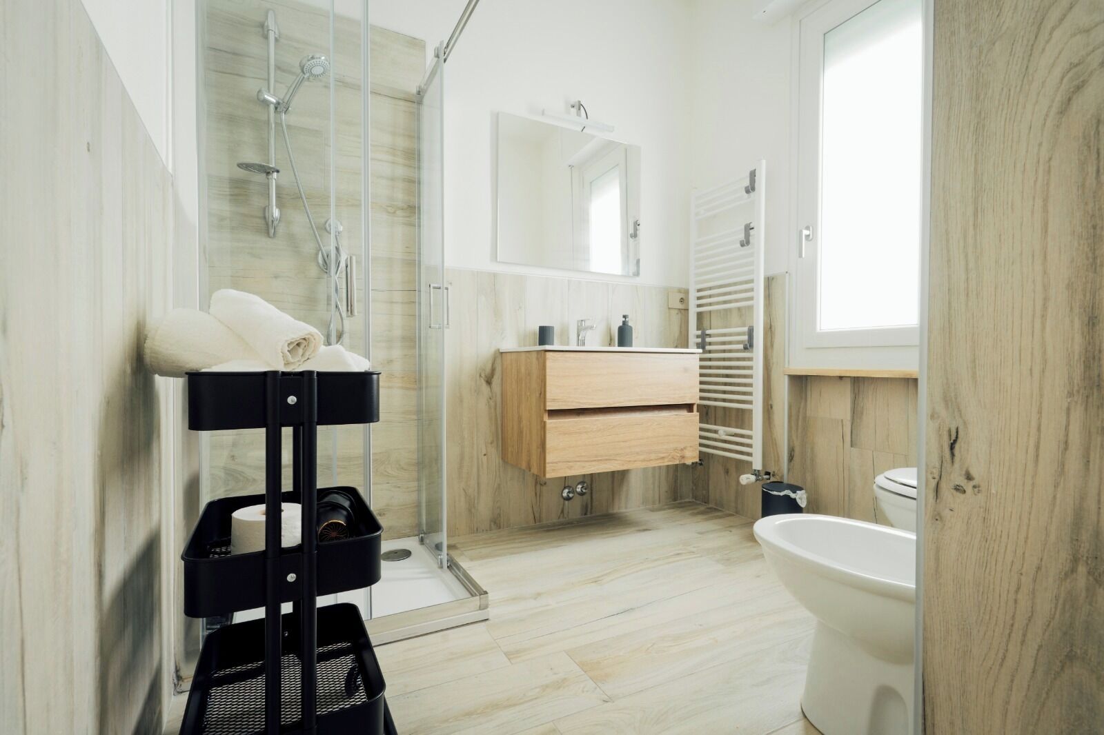 Shower, hair dryer, bathrobes, bidet