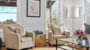 TV, fireplace, DVD player, books