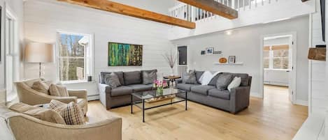 TV, fireplace, DVD player, books