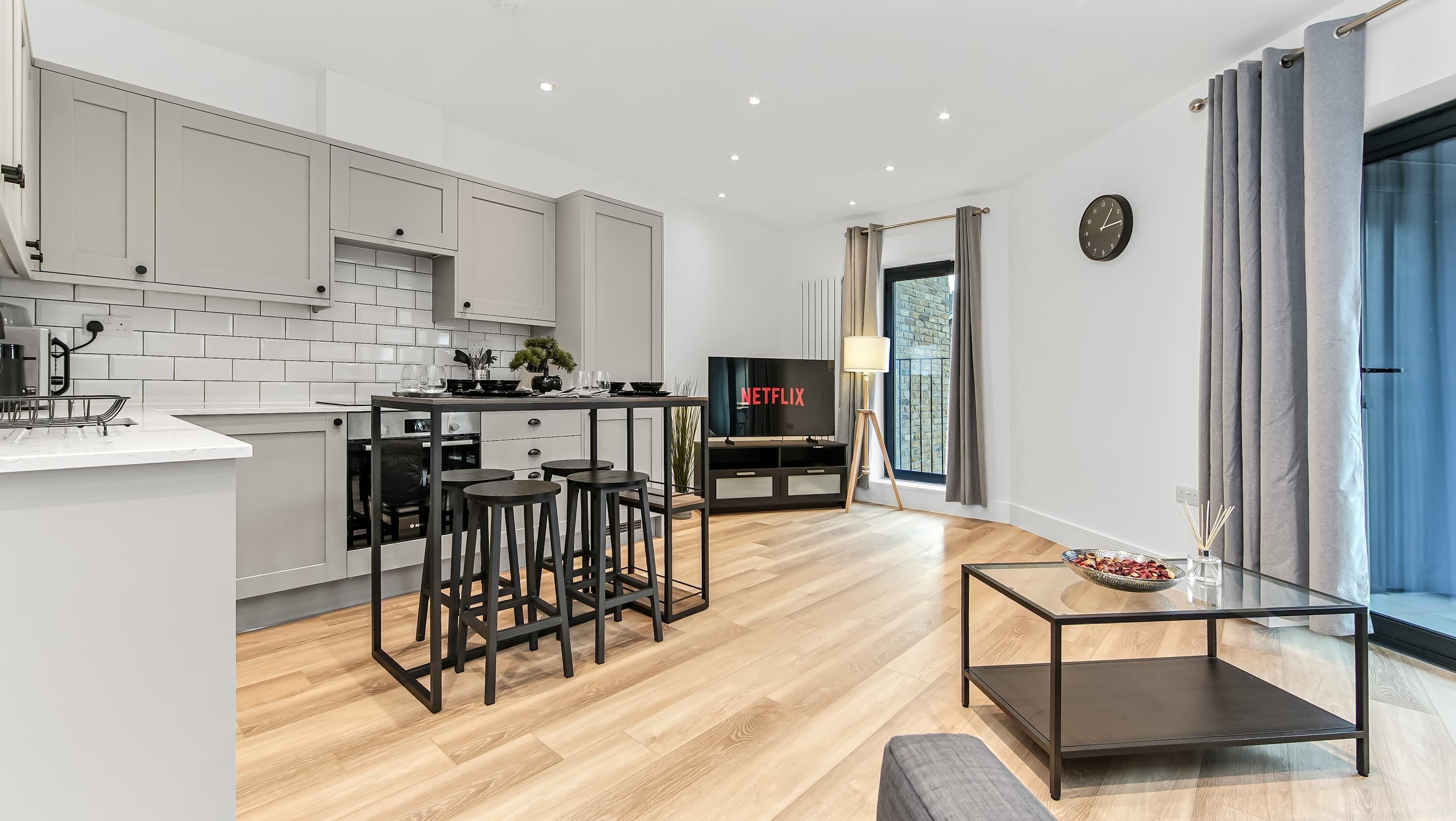 Fridge, microwave, oven, dishwasher