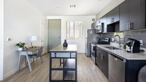 Fridge, dining tables