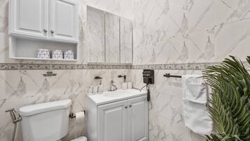 Free toiletries, hair dryer, towels