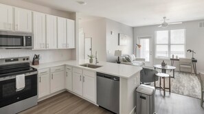 Fridge, dining tables