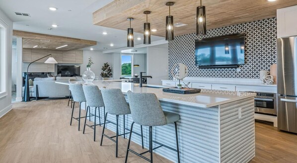 Fridge, dining tables