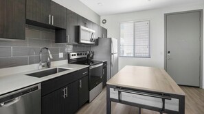 Fridge, dining tables