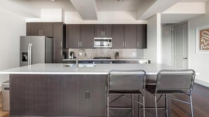 Fridge, dining tables