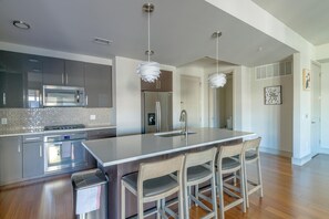 Fridge, dining tables