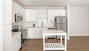 Fridge, dining tables