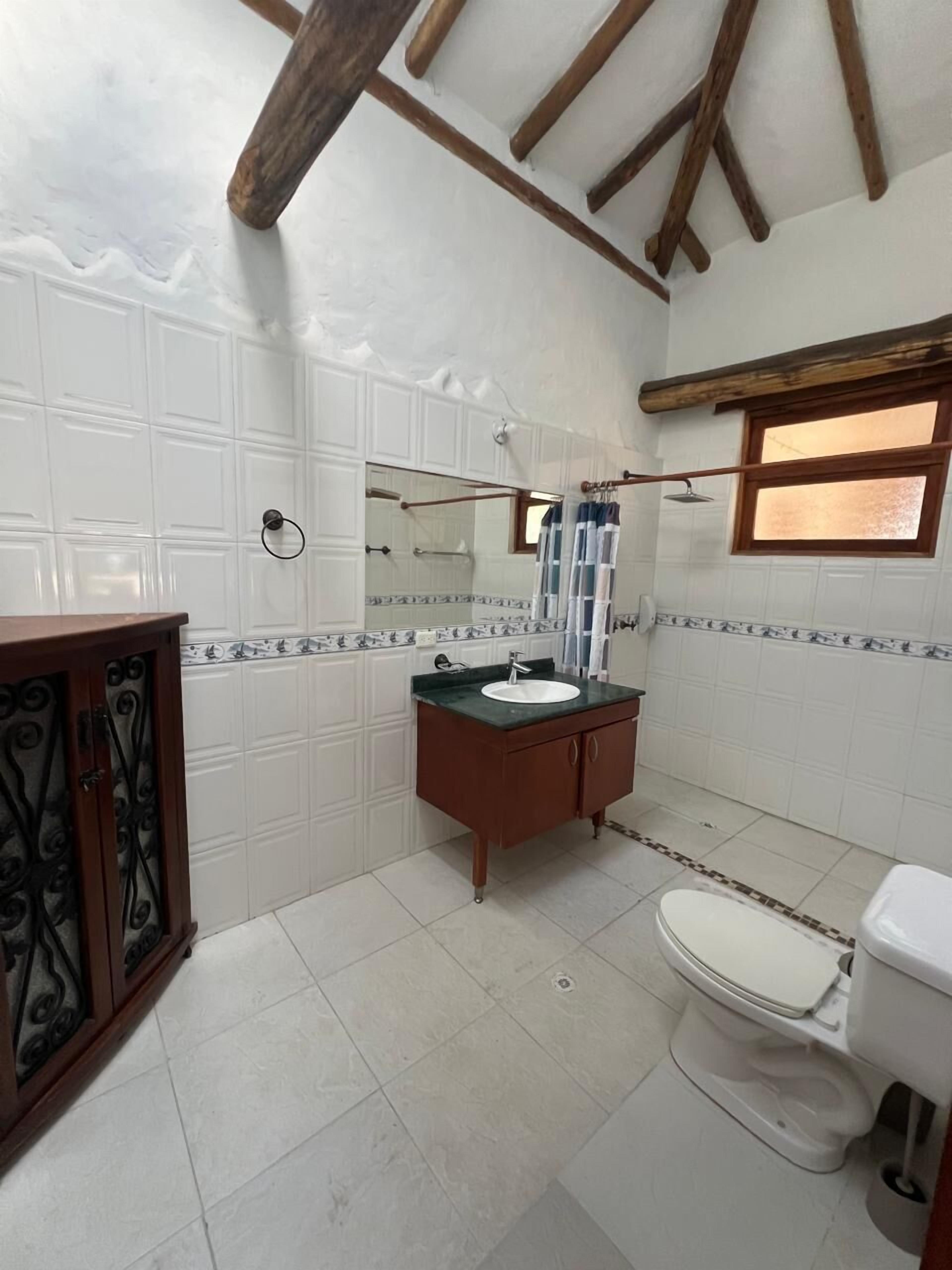 Shower, towels, soap, shampoo