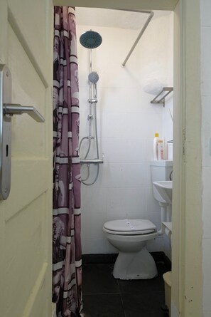 Hair dryer, towels, toilet paper