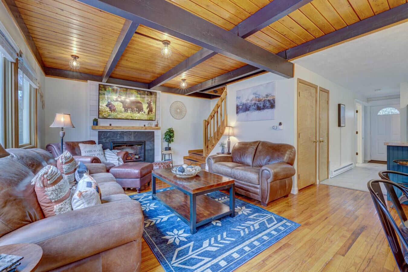 TV, fireplace, offices